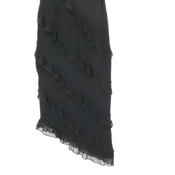 Y2K Black Ruffle Asymmetrical Midi Slip Dress NYE LBD Party Vintage Size M‎ - Picture 3 of 7